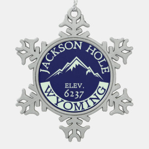 Skifahren-Ski-Wanderung Jackson Hole Wyoming Schneeflocken Zinn-Ornament