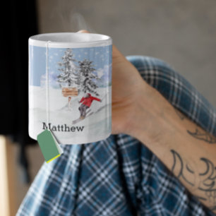 Skifahren Skifahrer Schnee Personalisiertes Wasser Kaffeetasse