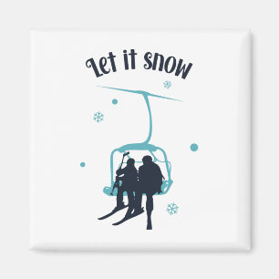 Skifahren Skifahrer Ski Retro Winter Lass es schne Magnet