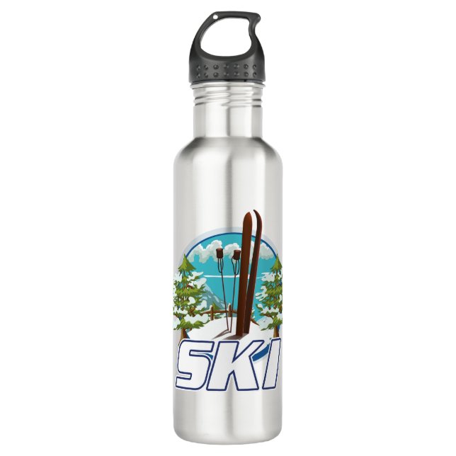 Skifahren, Skiposter-Logo. Edelstahlflasche (Vorderseite)