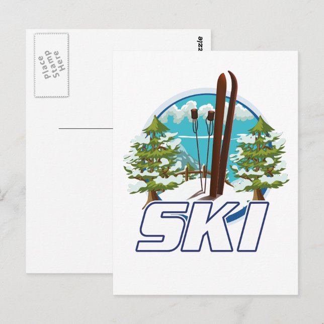 Skifahren, Skiposter-Logo. Postkarte (Vorne/Hinten)