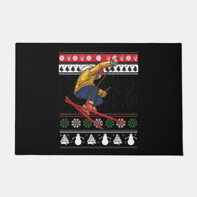Skifahren Ugly Weihnachten Fußmatte (Vorderseite)