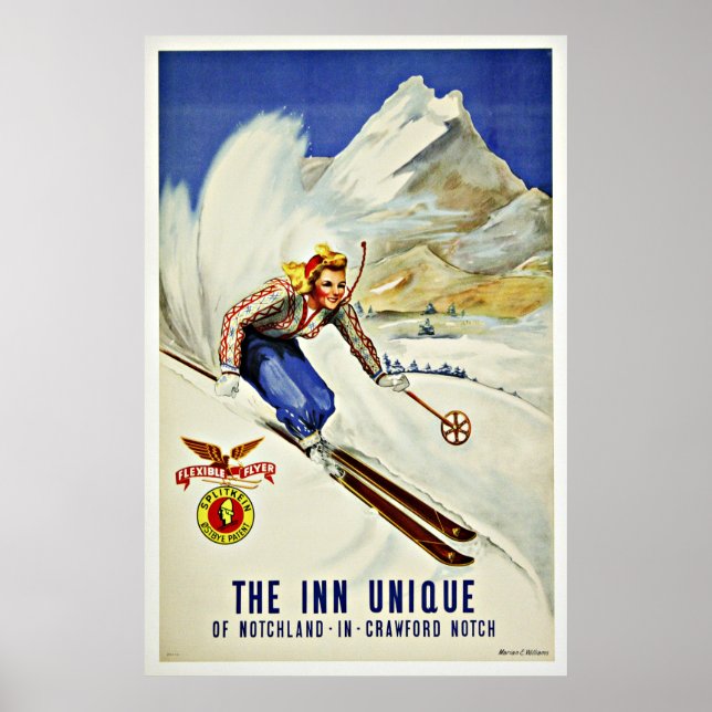 Skifahren Vintage Skigebiet Posters Poster (Vorne)