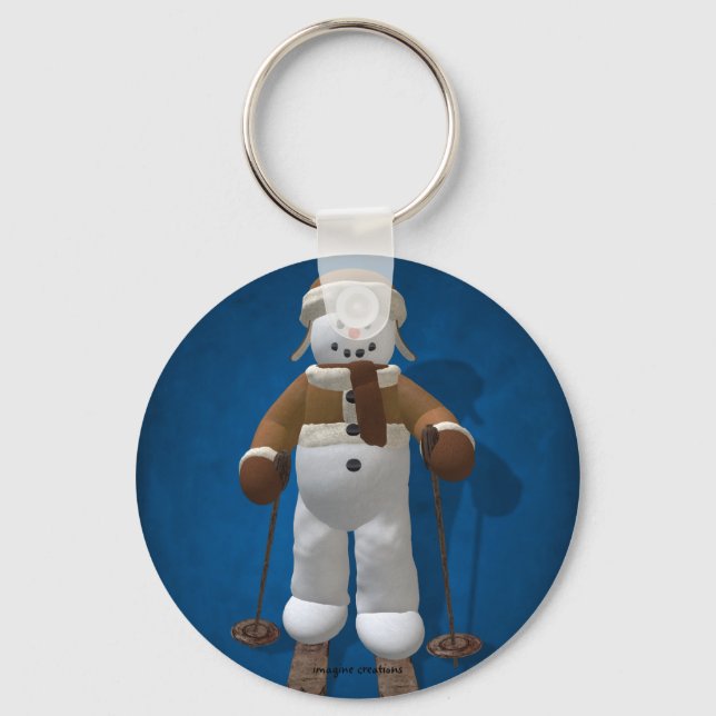 Skifahren Vintager Schneemann Schlüsselanhänger (Vorderseite)