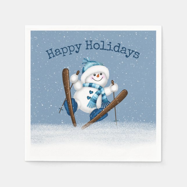 Skifahren Weihnachten Snowman Serviette (Vorderseite)