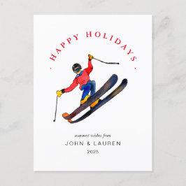 Skifahren Weihnachtskarte außerhalb des Fotos Feiertagspostkarte
