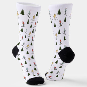 Skifahrende Frauen Farbige Wasserfarben Winter Mus Socken