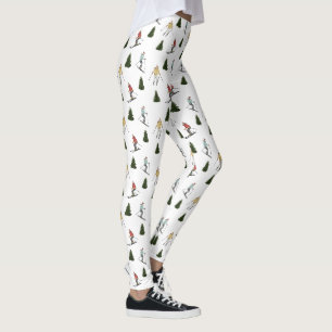 Skifahrende Frauen Süßes Wasserfarben-Winter-Sport Leggings