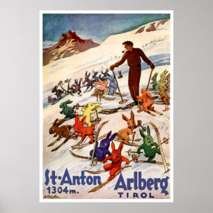 Skifahrende Kaninchen in St. Anton, Tirol, Österre Poster