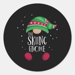 Skifahrender Gnom passender Weihnachts-Pyjamas Fam Runder Aufkleber