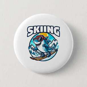Skifahrender Haifisch Sport Button