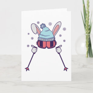 Skifahrender Hase mit Skistöcken Skibrille Skimütz Karte
