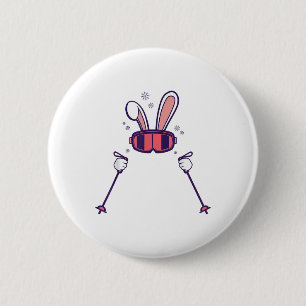 Skifahrender Hase Skistöcke Skibrille Osterhase Button