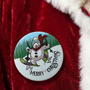 Skifahrender Schneemann Frohe Weihnachten! Sockenf Button