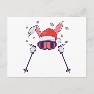 Skifahrender Weihnachtsmann-Hase mit Weihnachtsman Postkarte