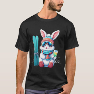 Skifahrendes Kaninchen mit Schutzbrille, Schal, Hu T-Shirt