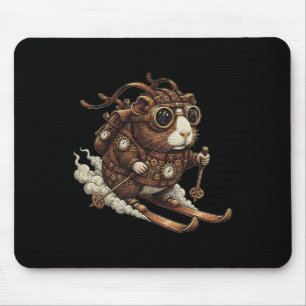 Skifahrendes Steampunk-Meerschweinchen mit Schutzb Mousepad