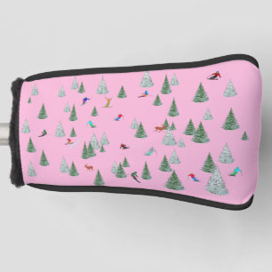 Skifahrer Abfahrtsskifahren Illustration Pink Golf Headcover