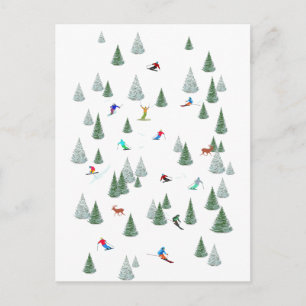 Skifahrer Abfahrtsskiing   Postkarte