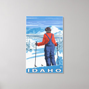 Skifahrer AdmiringIdahoVintage Reise-Plakat Leinwanddruck