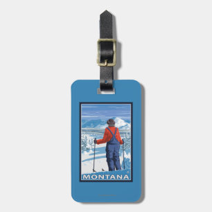 Skifahrer AdmiringMontanaVintage Reise-Plakat Gepäckanhänger