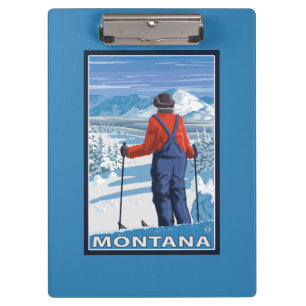 Skifahrer AdmiringMontanaVintage Reise-Plakat Klemmbrett