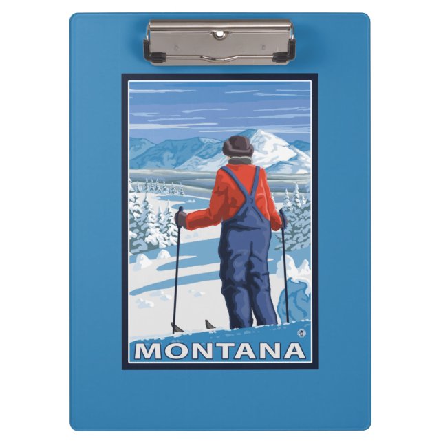 Skifahrer AdmiringMontanaVintage Reise-Plakat Klemmbrett (Vorderseite)