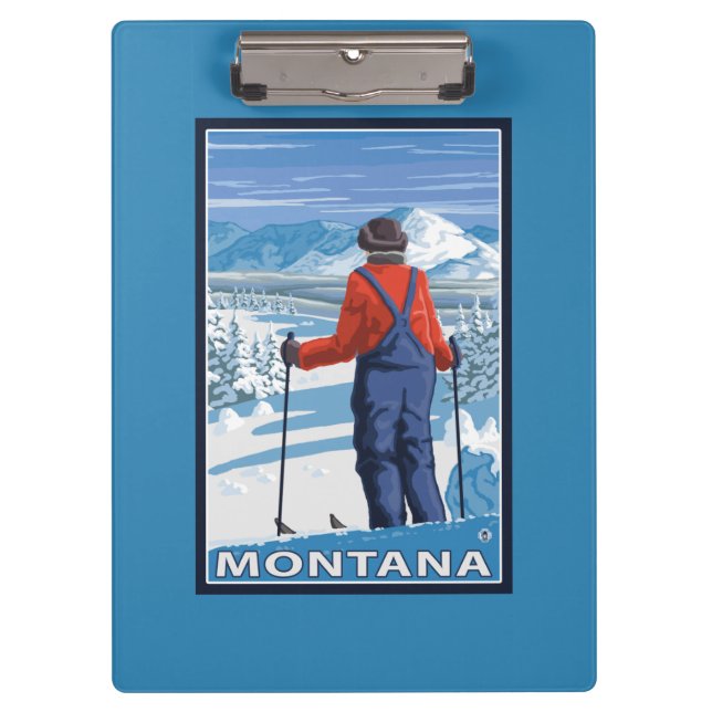 Skifahrer AdmiringMontanaVintage Reise-Plakat Klemmbrett (Vorderseite)