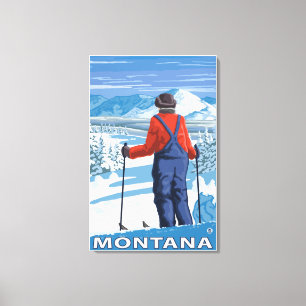 Skifahrer AdmiringMontanaVintage Reise-Plakat Leinwanddruck