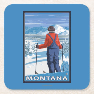 Skifahrer AdmiringMontanaVintage Reise-Plakat Rechteckiger Pappuntersetzer