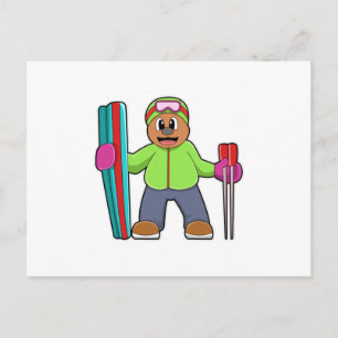 Skifahrer Bär mit Skier & Skistöcke Postkarte