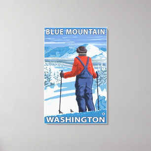 Skifahrer-Bewundern - blauer Berg, Washington Leinwanddruck