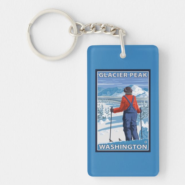 Skifahrer-Bewundern - Gletscher-Spitze, Washington Schlüsselanhänger (Vorderseite)