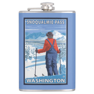 Skifahrer-Bewundern - Snoqualmie Durchlauf, Flachmann