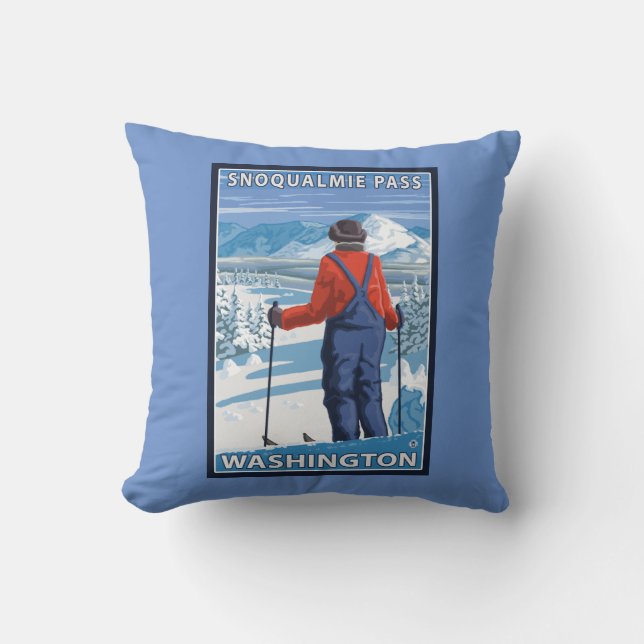 Skifahrer-Bewundern - Snoqualmie Durchlauf, Kissen (Vorderseite)