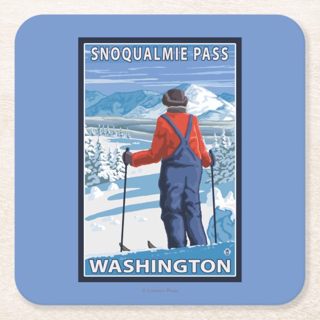 Skifahrer-Bewundern - Snoqualmie Durchlauf, Rechteckiger Pappuntersetzer (Vorderseite)