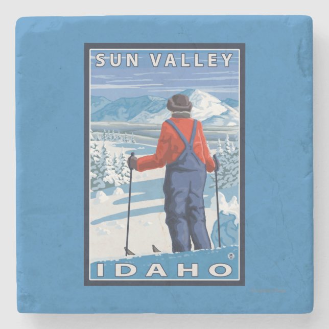 Skifahrer-Bewundern - Sun Valley, Idaho Steinuntersetzer (Vorderseite)