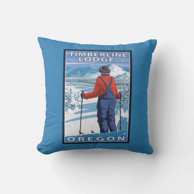 Skifahrer-Bewundern - Timberline-Häuschen, Oregon Kissen (Vorderseite)