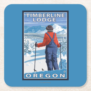Skifahrer-Bewundern - Timberline-Häuschen, Oregon Rechteckiger Pappuntersetzer
