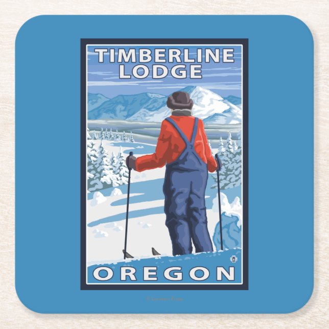 Skifahrer-Bewundern - Timberline-Häuschen, Oregon Rechteckiger Pappuntersetzer (Vorderseite)