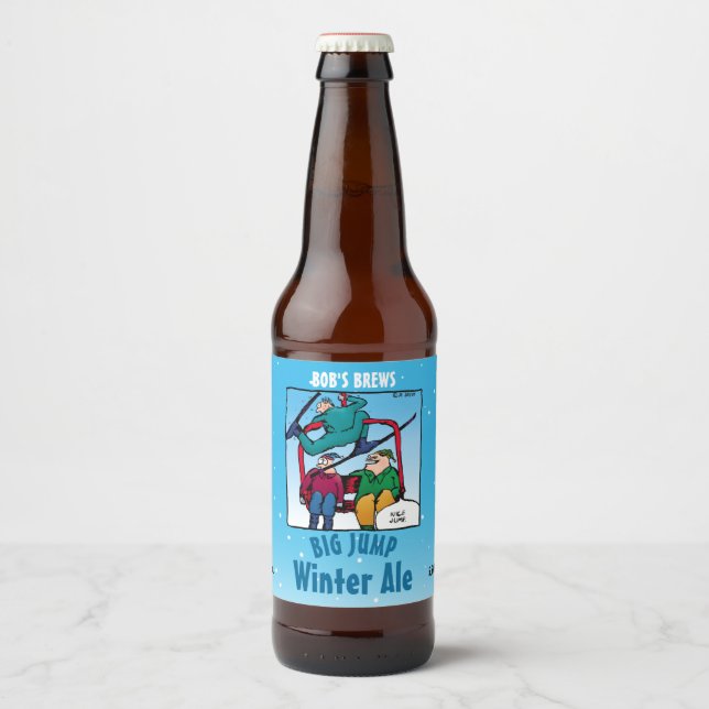 Skifahrer Cartoon Winter Ale Bierflaschenetikett (Vorderseite)