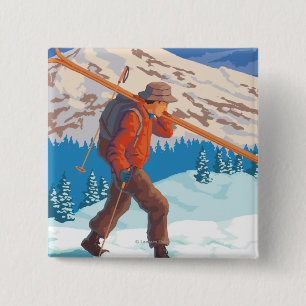 Skifahrer, der SkisNew Mexiko trägt Button