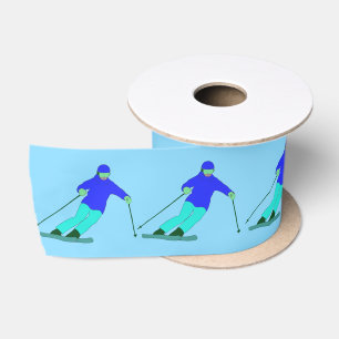 Skifahrer Downhill Sking Sky Blue Satinband