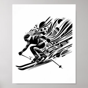 Skifahrer fährt im Schnee Bild Skifahren Design Sk Poster