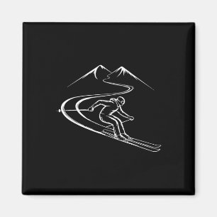 Skifahrer in tiefem Schnee Apres Ski Pulverschnee Magnet