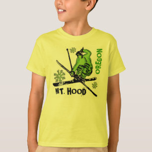 Skifahrer-Jungent-stück Berg-Hauben-Oregons grün T-Shirt