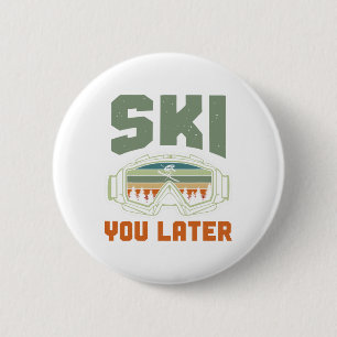 Skifahrer Lustig Skifahren Sie Später Winter Skifa Button