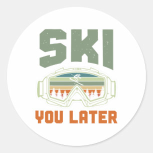 Skifahrer Lustig Skifahren Sie Später Winter Skifa Runder Aufkleber