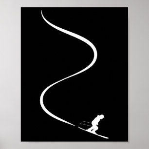 Skifahrer mit Spuren im tiefen Pulverschnee Freeri Poster