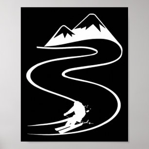 Skifahrer mit Spuren in tiefem Pulverschnee Freeri Poster